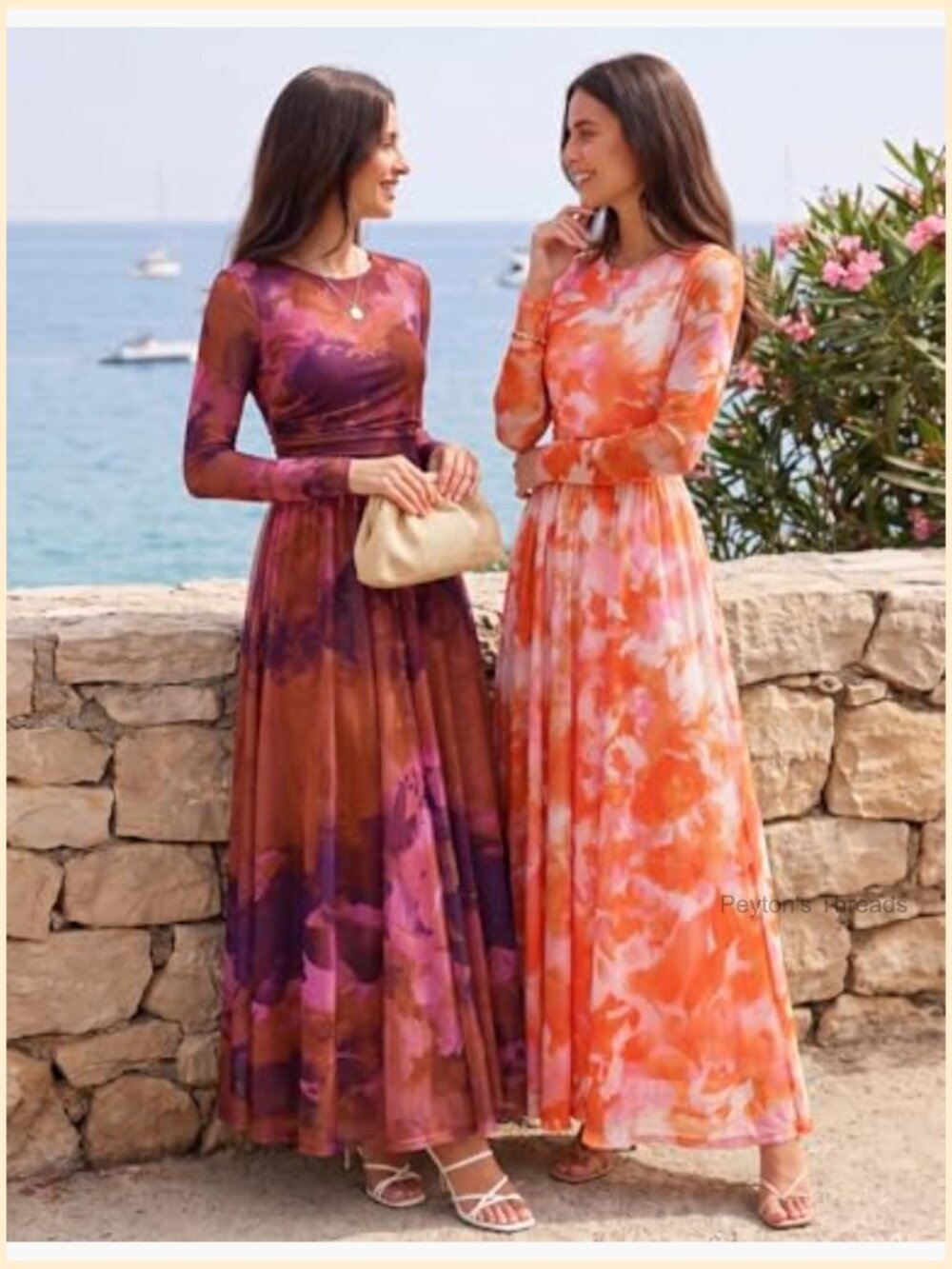 Long Sleeve Floral Print Mesh Ruched Maxi Dress Party Guest - Picture 2 of 7